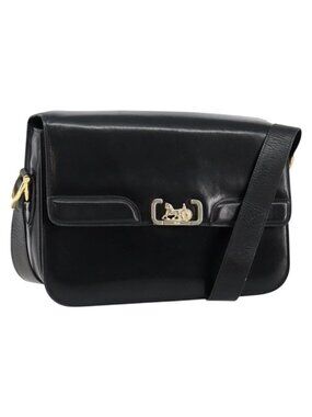 Authentic CELINE Horse Carriage Shoulder Bag Leather Black Gold